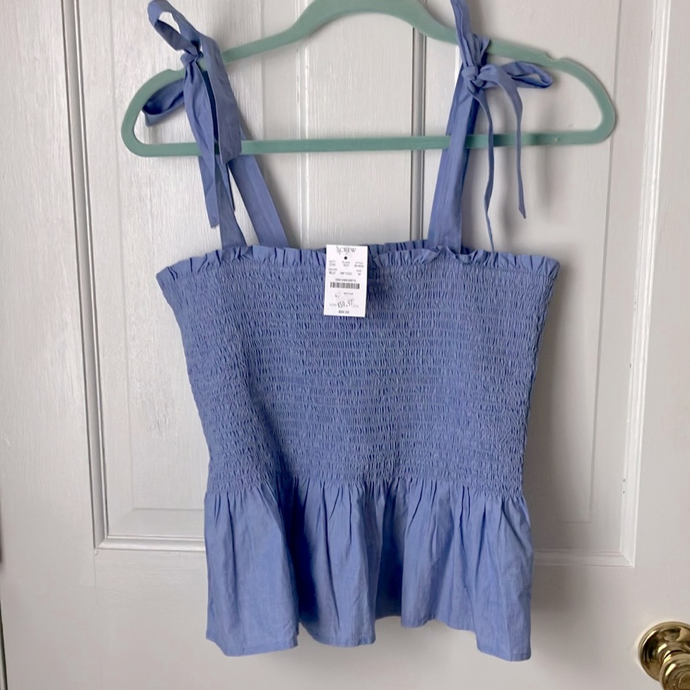 J Crew stretch peplum shoulder tie tank tube summer top NWT M